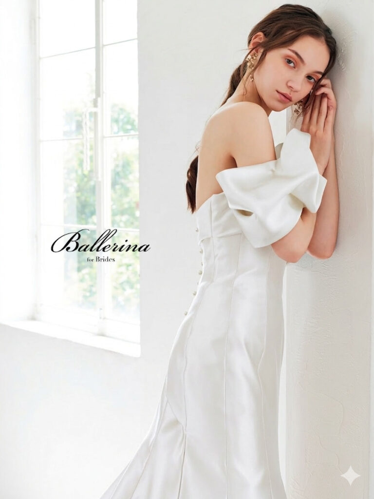 BLD-00050-07（ホワイト）Ballerina ドレスコレクション | クチュール的なパフスリーブが特徴のスタイリッシュなマーメイドスタイル。美しい曲線美とスタイルアップ効果を追求し、よりきれいに見せる２サイズフリーを実現しました。素材は、発色が良く深みのある色味がポイントです。