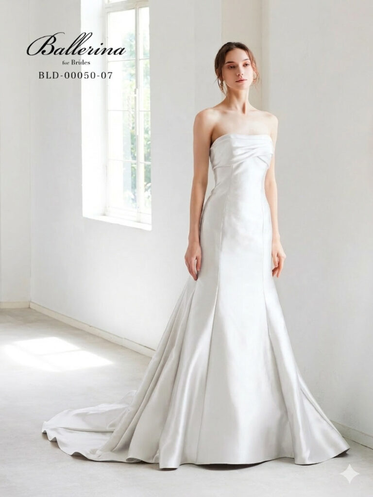 BLD-00050-07（ホワイト）Ballerina ドレスコレクション | クチュール的なパフスリーブが特徴のスタイリッシュなマーメイドスタイル。美しい曲線美とスタイルアップ効果を追求し、よりきれいに見せる２サイズフリーを実現しました。素材は、発色が良く深みのある色味がポイントです。