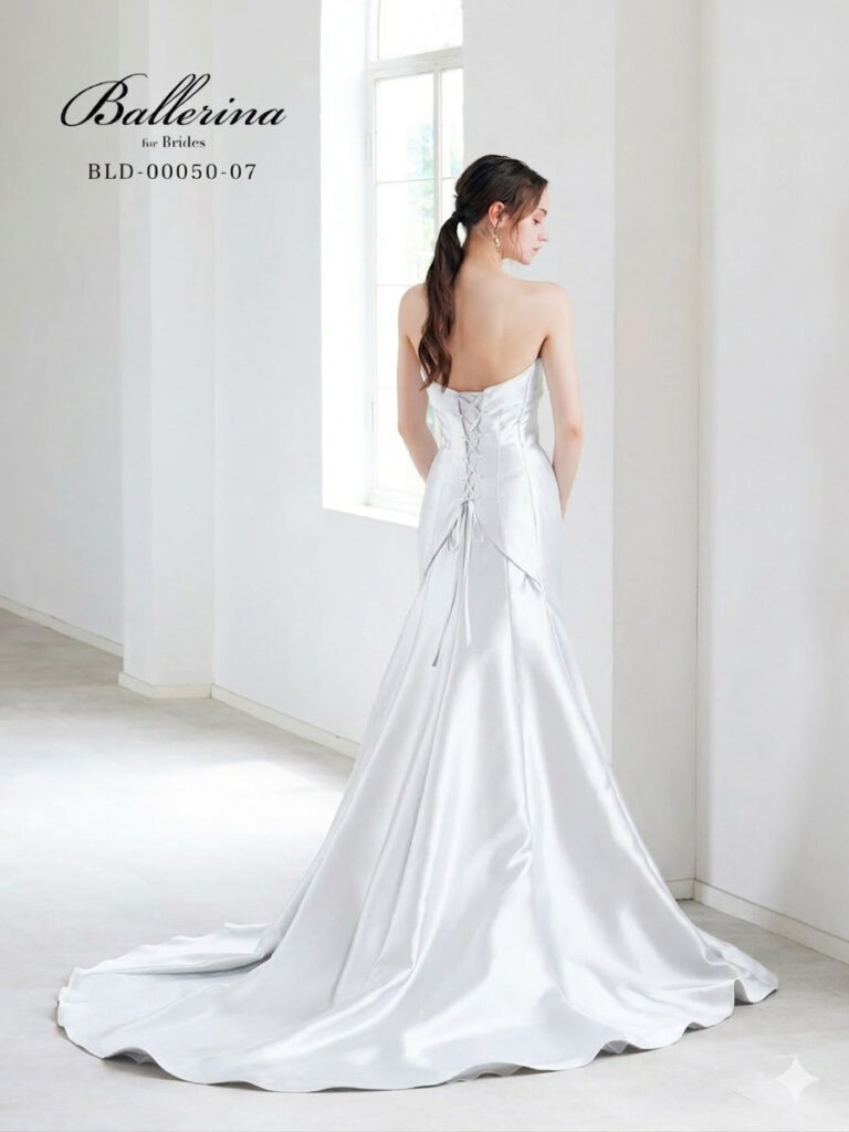 BLD-00050-07（ホワイト）Ballerina ドレスコレクション | クチュール的なパフスリーブが特徴のスタイリッシュなマーメイドスタイル。美しい曲線美とスタイルアップ効果を追求し、よりきれいに見せる２サイズフリーを実現しました。素材は、発色が良く深みのある色味がポイントです。